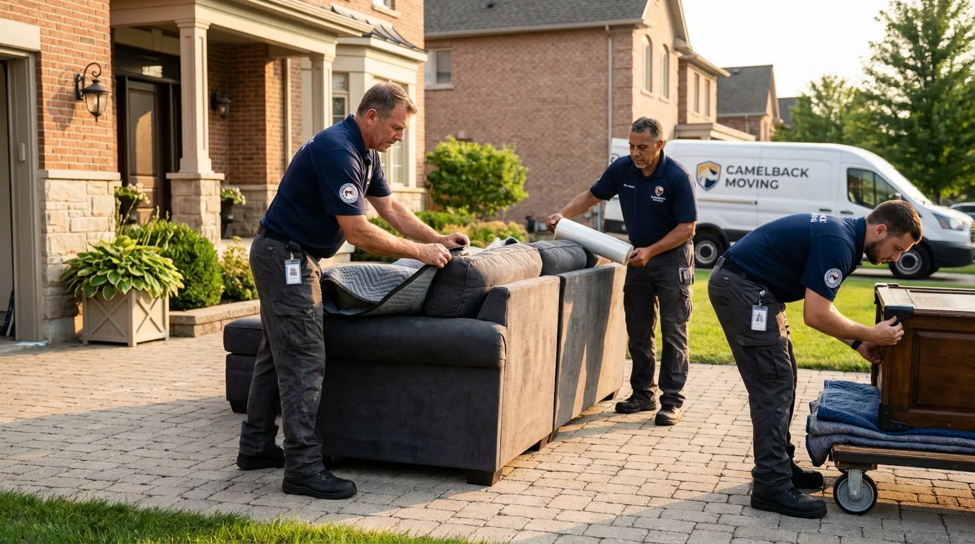 Large estate moving crew wrapping furniture in Albany, LA