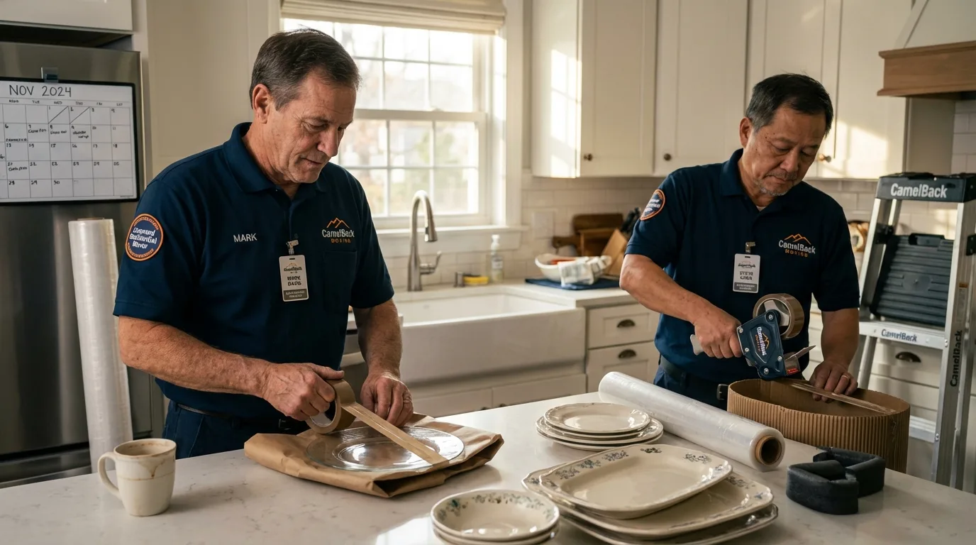 Professional crew packing kitchen dishware in Albany, LA